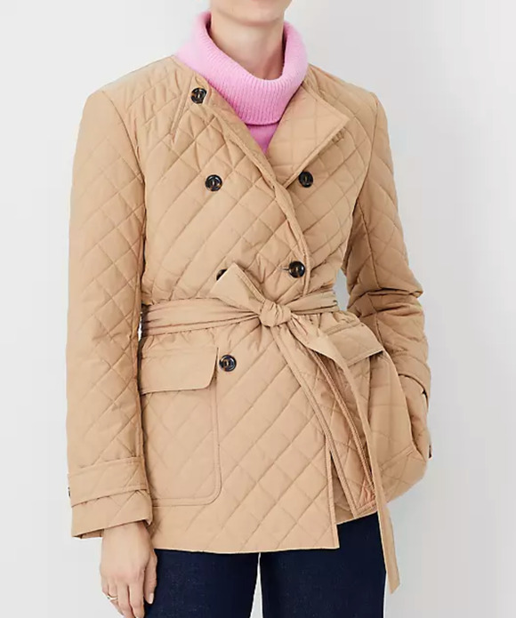 Ann Taylor Jackets & Blazers - NEW ANN TAYLOR CAFE AU LAIT QUILTED BELTED DOUBLE BREASTED JACKET COAT SZ M